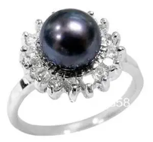 

REAL NATURAL BLACK SHELL PEARL RING SIZE 6#-9#