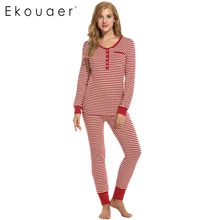 Ekouaer/женская пижама в полоску, комплект из двух предметов, пижама с длинными рукавами, ночное белье, штаны для отдыха, дышащее нижнее белье, хлопковые пижамы