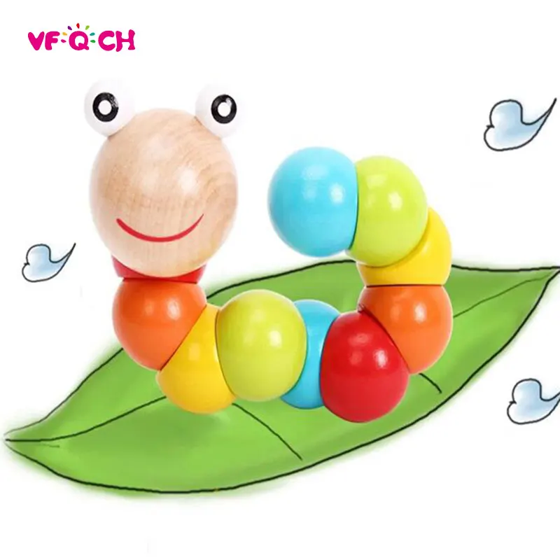 

Wooden Baby Toys Colorful Twist Worm Puppet Caterpillar Color Cognition Educational Rattles Baby Finger Flexible Exercise