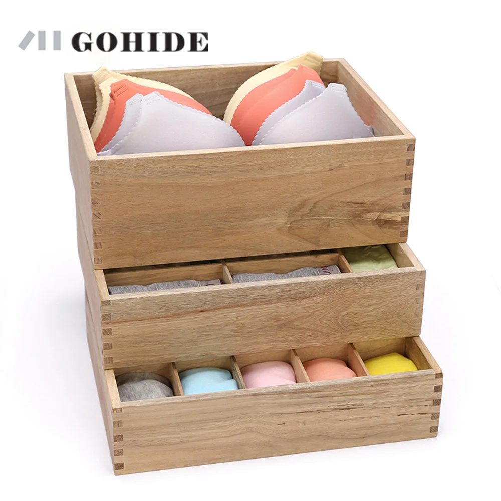 JUH Eco friendly Wooden European Style Underwear Socks Storage Boxes