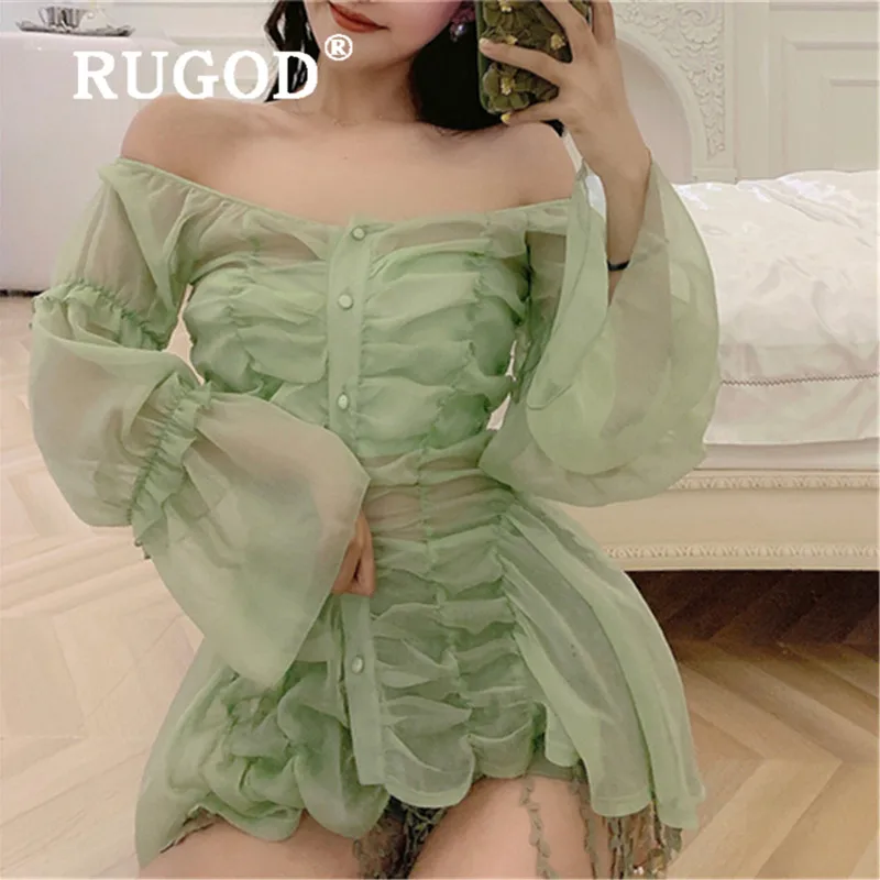 RUGOD офисный Дамский светильник зеленая шифоновая блузка сексуальные рубашки с