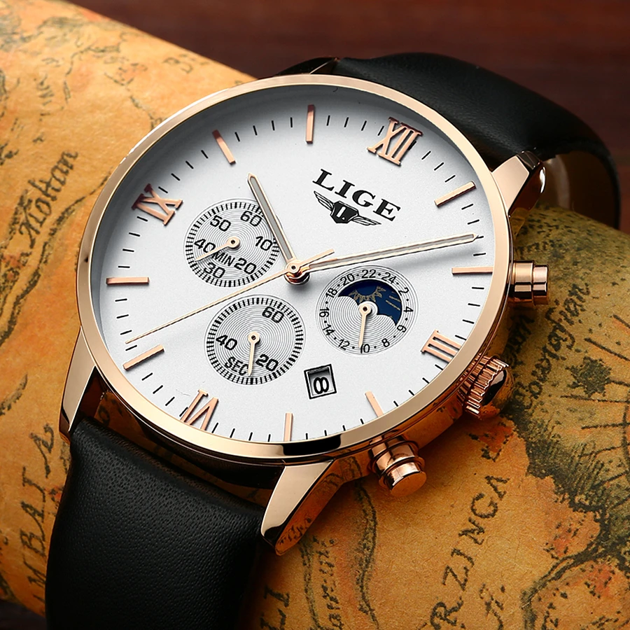 2017 Men Watches Luxury Top Brand LIGE Sport Chronograph Fashion Male Dress Leather Belt Clock Waterproof Quartz WristWatch Mens