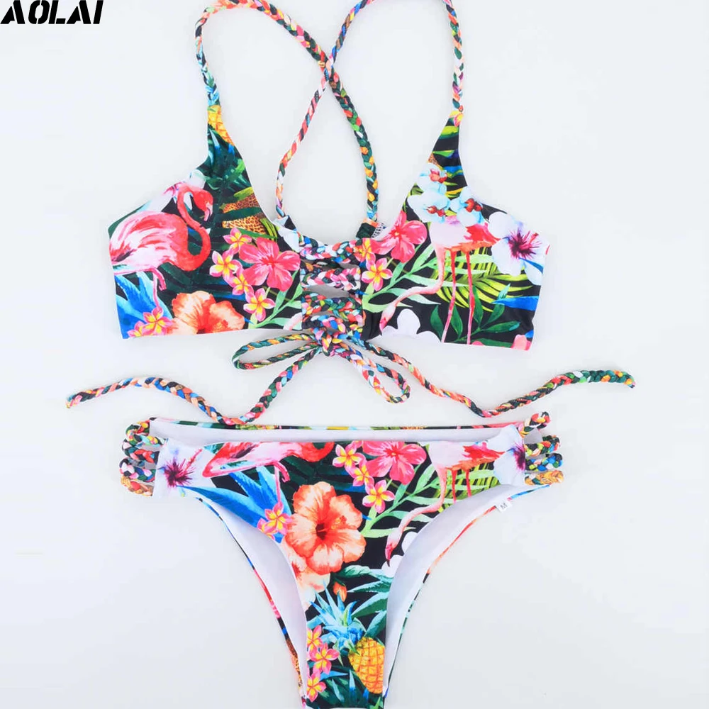 Вязаное крючком бикини 2019 Цветочный купальник Женский бандажный сексуальный