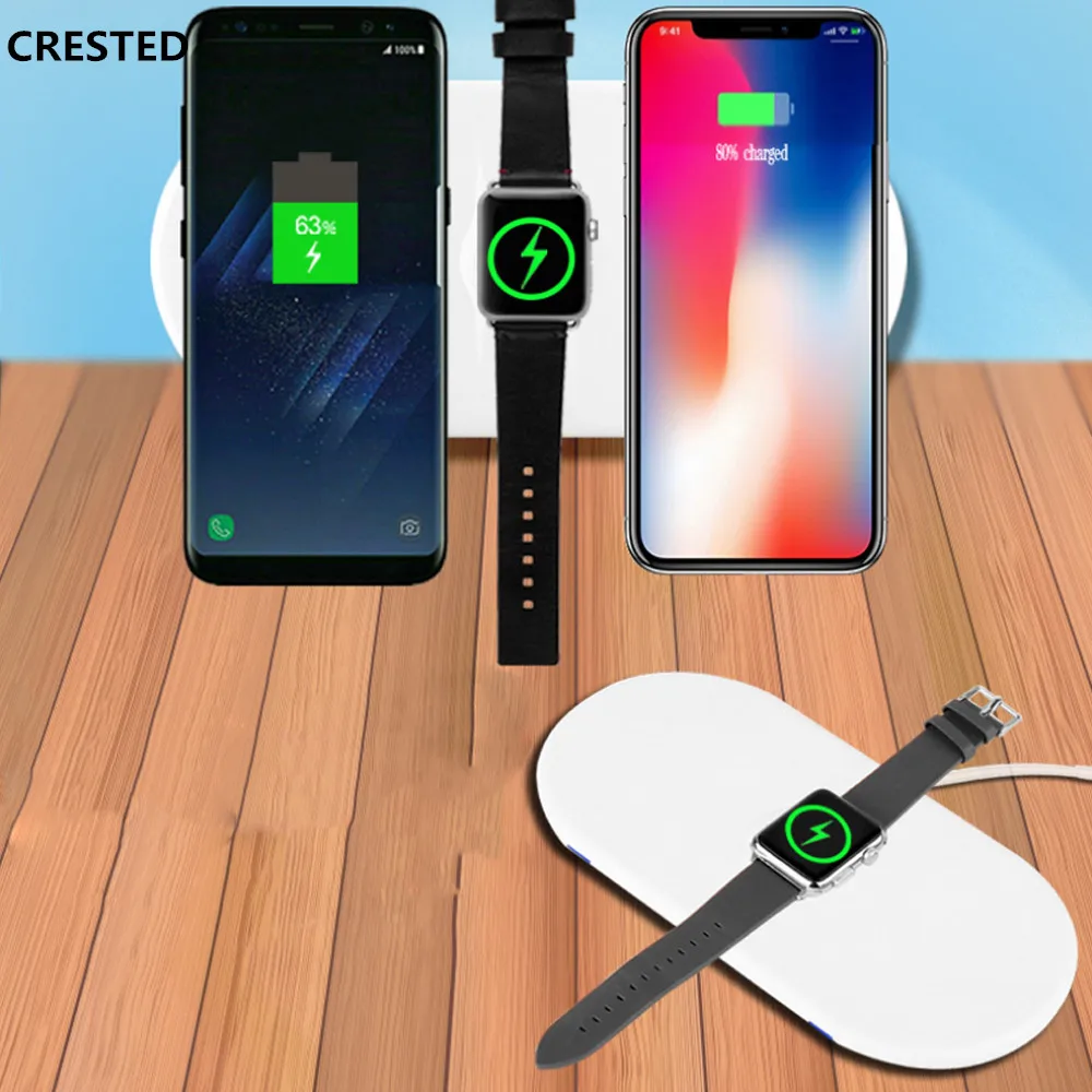 Хохлатая зарядное устройство для apple watch группа серии 4 3 2 1 Qi беспроводной IPhone X 8 плюс 10 Вт Quick Charge быстро 3in1 зарядного устройства