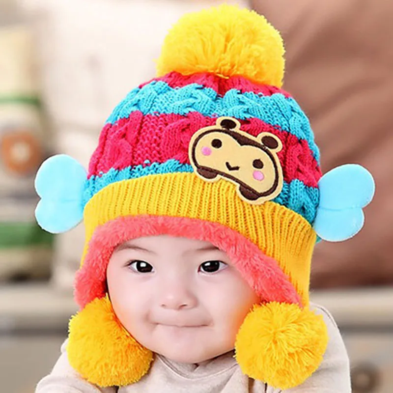 Детская шапка с помпоном, зимняя детская шапка, вязаная Милая шапочка для девочек и мальчиков, Повседневная цветная шапка для девочек - Цвет: 3