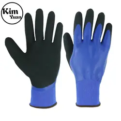 Ким Юань нейлон вязать рабочие перчатки с технологией микро пены и подкладка из спандекса нитриловые рабочие перчатки с покрытием мужские