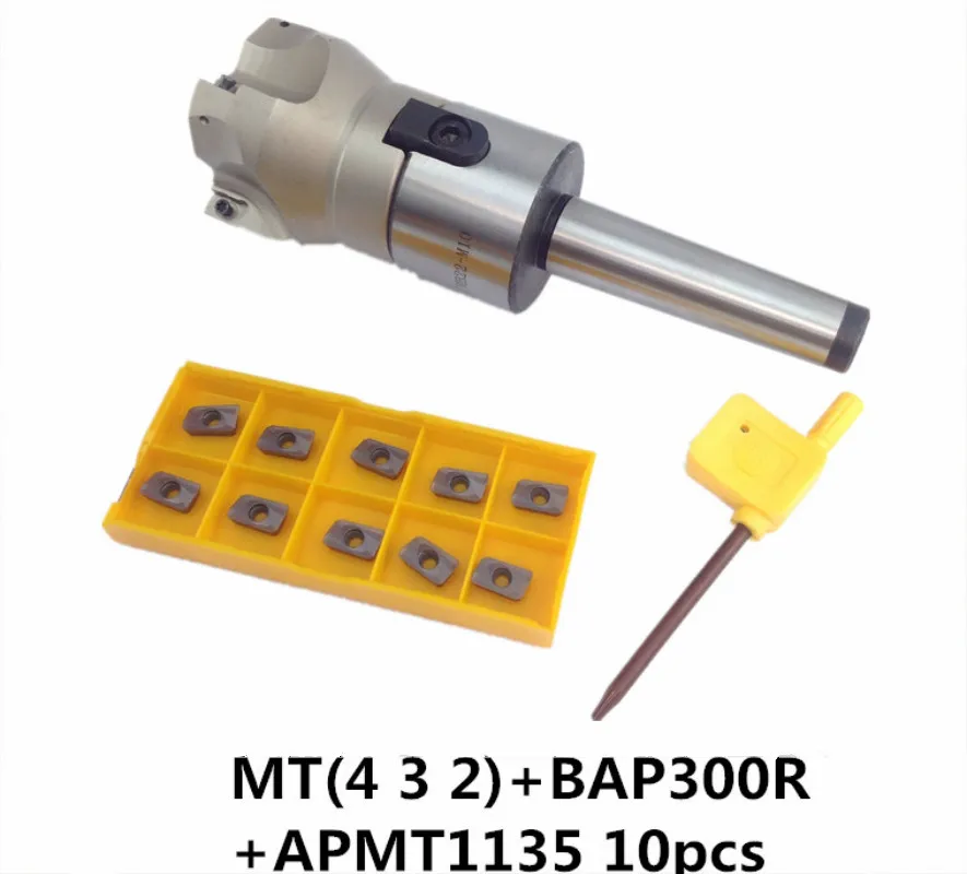 

New MT2 FMB22 M10 MT3 FMB22 M12 MT4 FMB22 Shank 300R 50 22 50mm Face Milling CNC Cutter + 10pcs APMT1604 Inserts For Power Tool