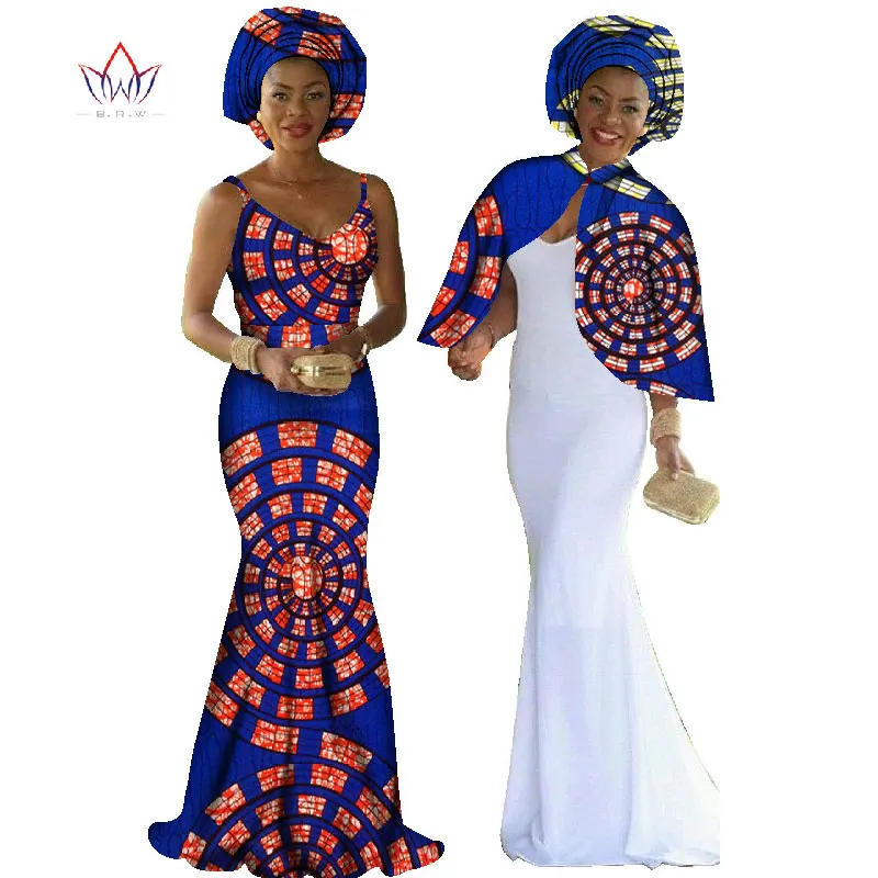 Африканское Платье с принтом Дашики, Женский комплект из 2 предметов, оригинальная накидка и платье на подтяжках, платье макси размера плюс, женская одежда, длинное BRW WY140