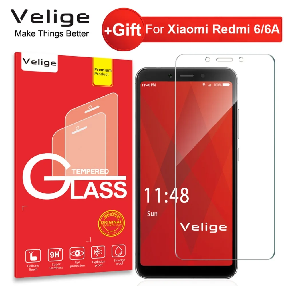 Закаленное стекло Velige 9H для Xiaomi Redmi 6 6A Xiomi защита экрана кристально прозрачная
