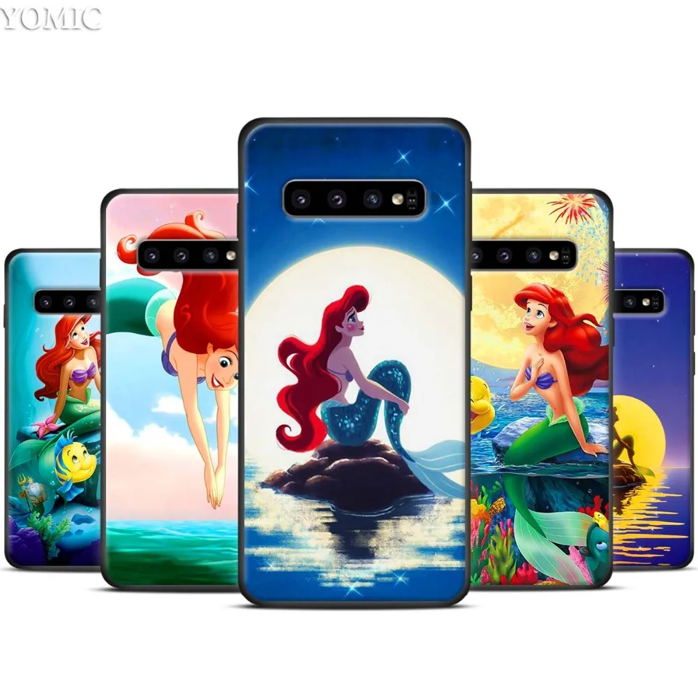 

Beautiful Mermaid Black Silicone Case for Samsung Galaxy S10 S10e S8 S9 Plus S7 A40 A50 A70 Note 8 9 Soft Cover Case