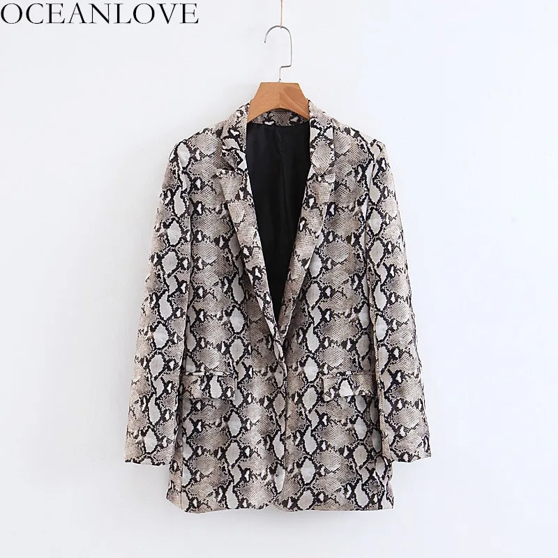 OCEANLOVE Snake Print Notched Blazer Feminino Vintage