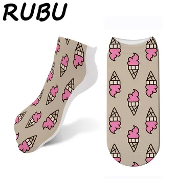 

RUBU High Quality Cotton 3D Fruit Food Printed Socks Women Soft Sock Men Printed Harajuku Funny Low Ankle Socks 7S-ZWS13