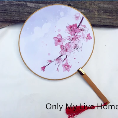 

Round Handle Silk Hand Fans Flowers Chinese Fan Dance Costume Decorative Fabric Gift Fan Traditional Craft 3d Print Women Fan