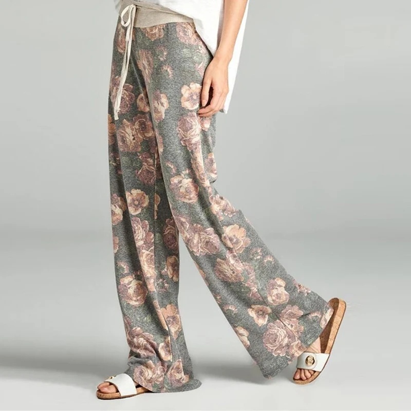 XX Plus size Summer Women Print Flower Pattern Wide Leg Loose Dress Pants Female Casual Skirt 