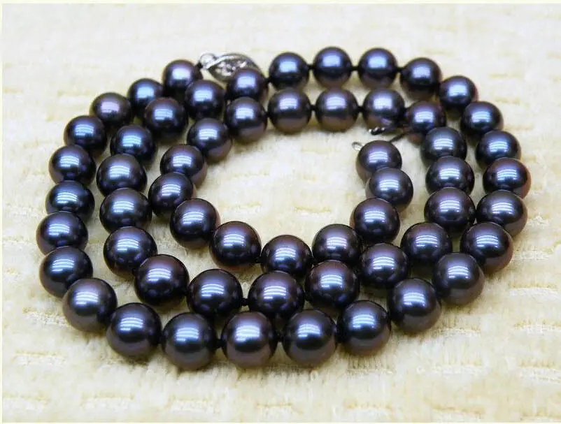 

PERFECT GORGEOUS 18"10-11MM TAHITIAN AAA+ NATURAL BLACK PEARL NECKLACE 14KGP WHITE