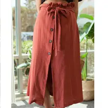 Новые летние женские юбки с оборкой, сарафан с высокой талией, с разрезом по бокам, на пуговицах, длинные юбки, Женская Праздничная пляжная Клубная одежда