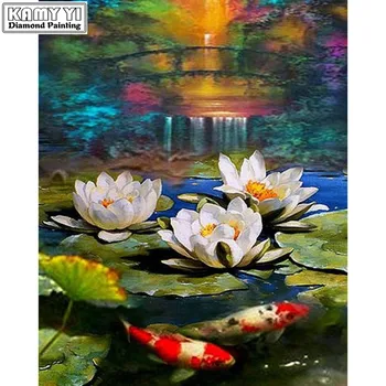 

5D Diy Full Round/Square Diamond Painting Lotus Mosaics Cross-stitch Diamond Embroidery New Year Decoration square XY1
