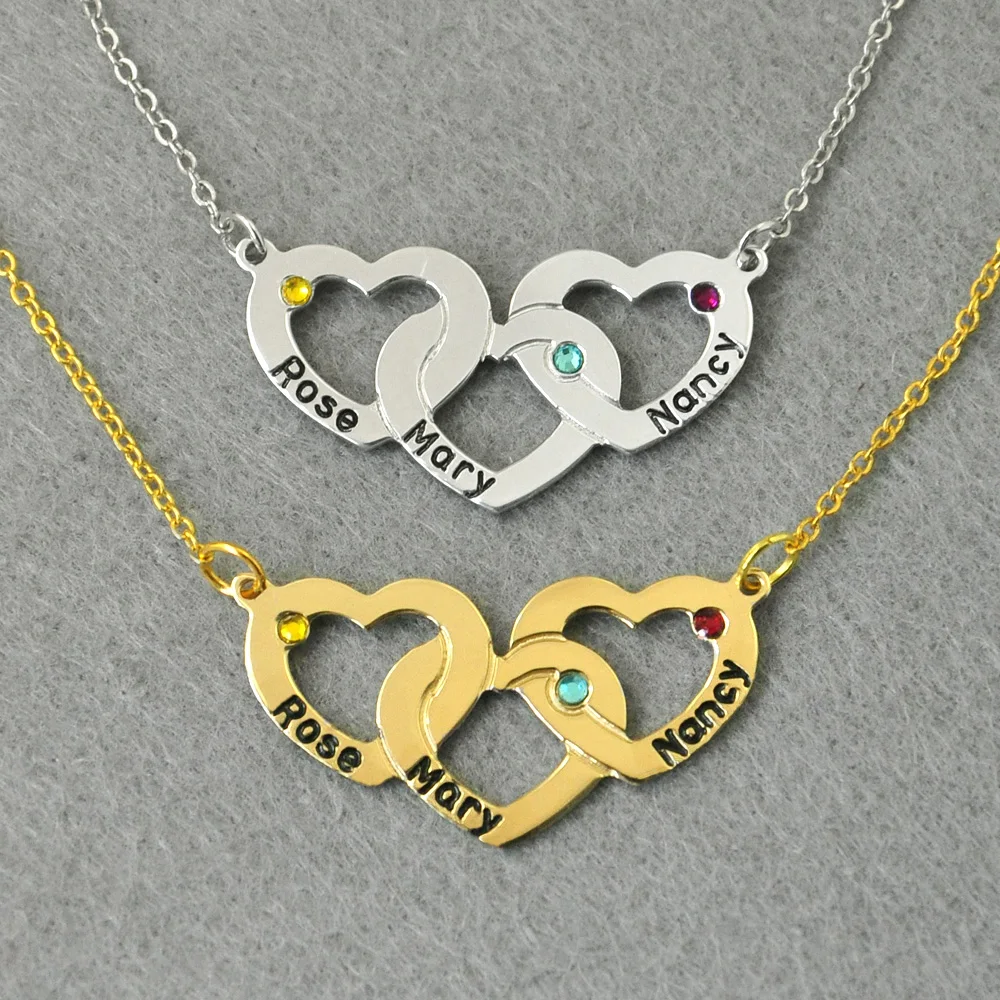 Personalised Triple Heart Necklace, Custom 3 Names, 925 Silver