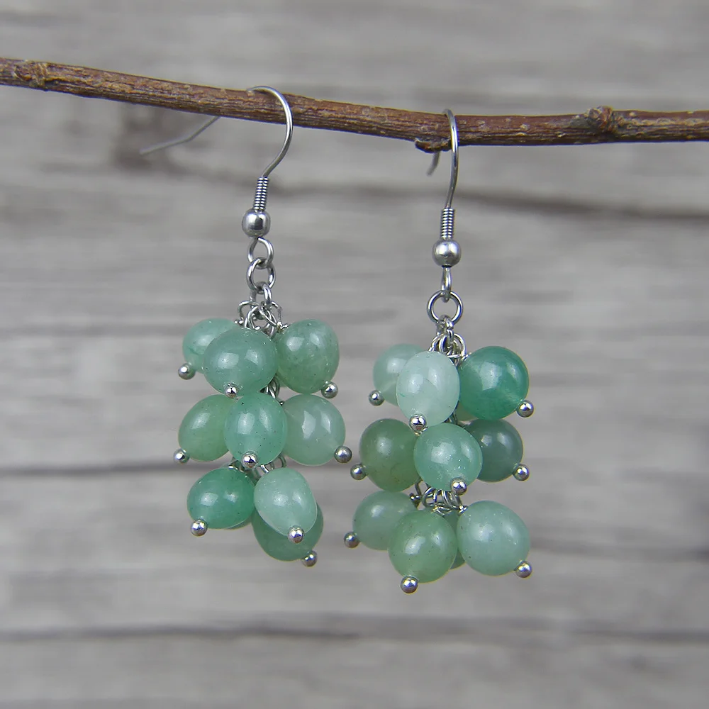 

Boho green beads earrings aventurine beads earrings drop green beads earrings yoga bohemian