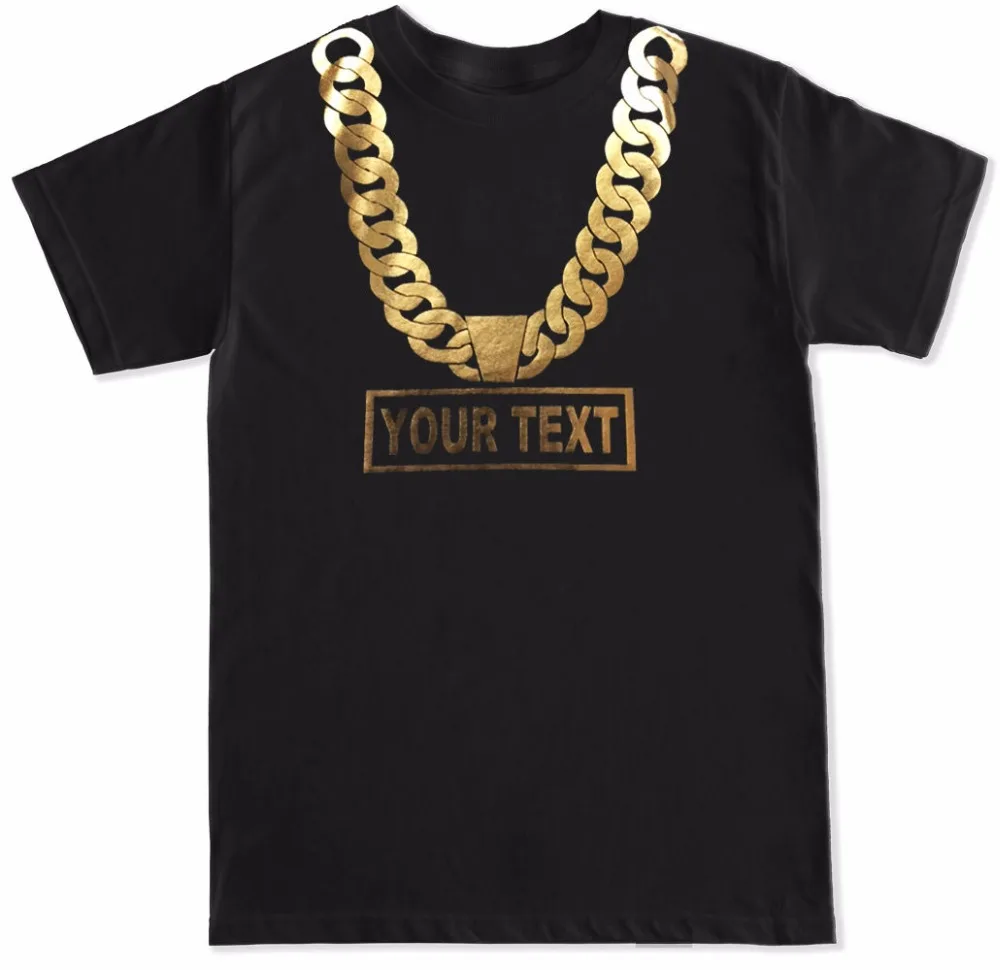 

Men T Shirt 2019 Summer 100% Cotton Casual Short Sleeve Tops Tee Gold Chain Custom Name Metallic Print Hip Pop Men's T-Shirt