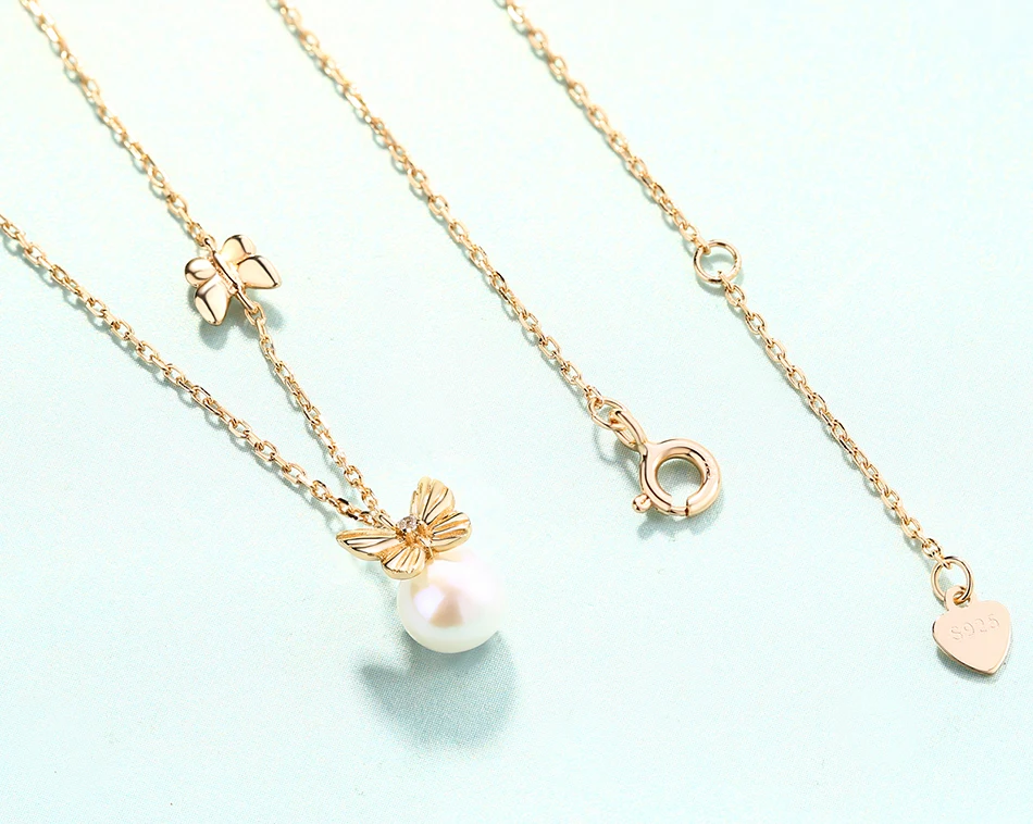 ALLNOEL 925 Sterling Silver Women's Necklace Chain  Minimalist 9K Jewelry Fresh Water Pearl Butterfly Pendant Necklaces Jewellry (3)