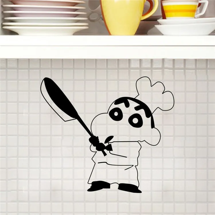 Японский мультфильм виниловая наклейка на стену Crayon Shin chan кухонный шкаф