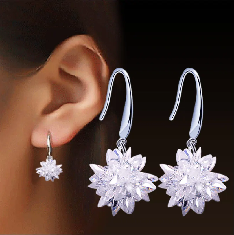 

new fashion brand simple silver plated long drop earrings elegant Crystal snowflakes statement earrings Christmas gift