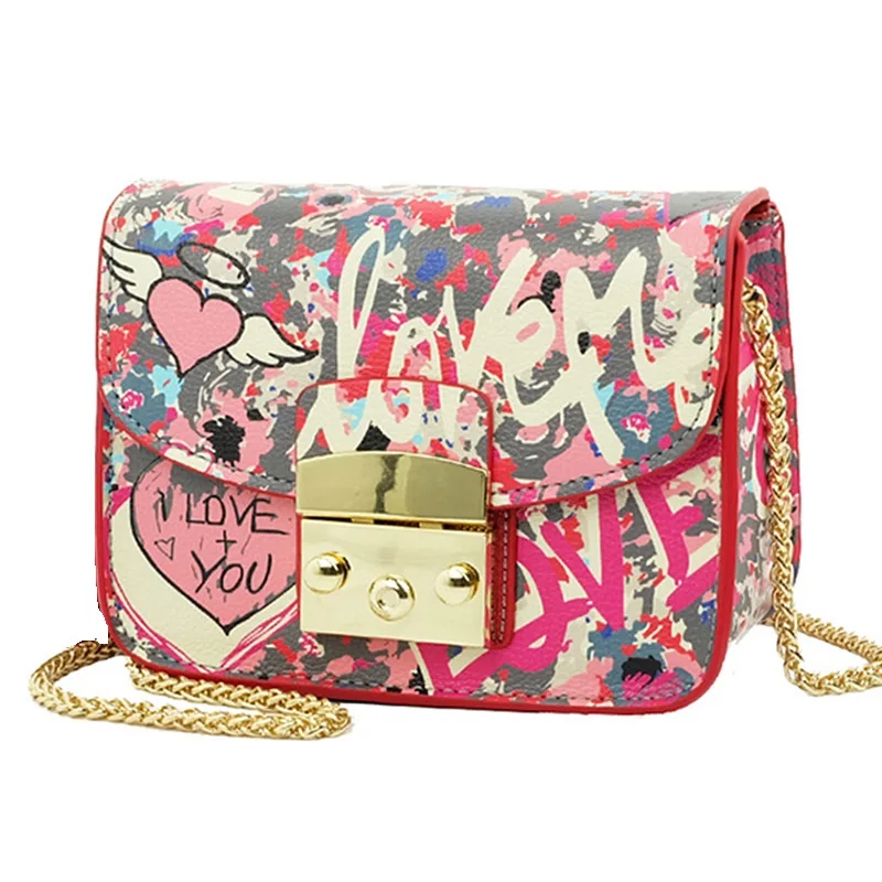 2016 Summer Graffiti Love Mini Plap font b Women b font PU Shoulder font b Bags