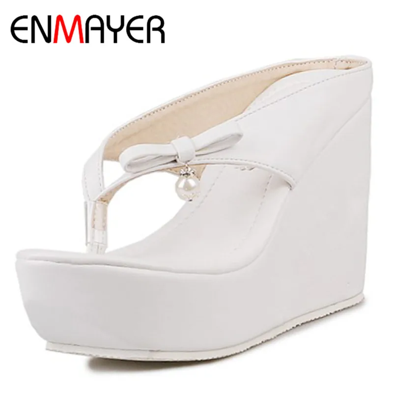 

ENMAYER High Heels Open Toe EVA Shoes Woman Wedges Sandals Bowties Charms Large Size 34-43 White Shoes in Womens Shoe