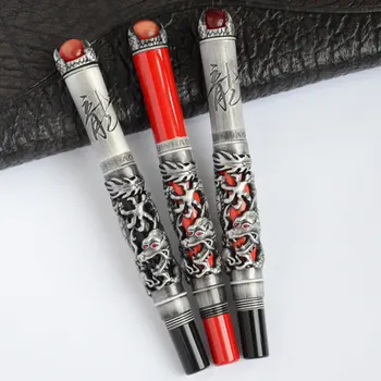 

FOUNTAIN PEN JINHAO ANTIQUE SILVER BRUSH FINISH DRAGON KING PLAY PEARL FINE 18KGP NIB RED BLACK 3 COLORS CHOICE OFFICE NEW