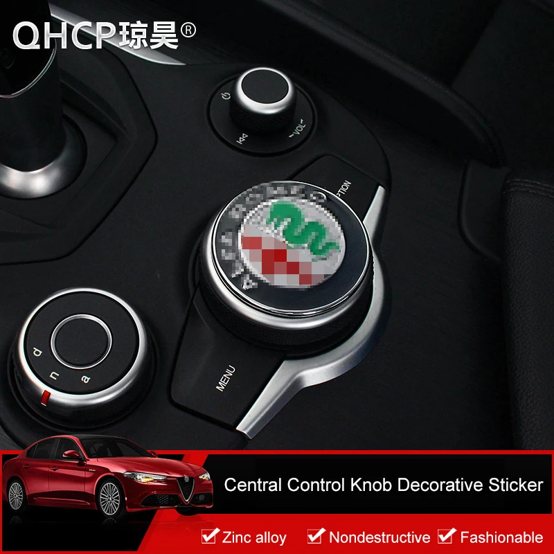 

QHCP Zinc Alloy Car Central Control Console Knob Logo Sticker Decoration Special For Alfa Romeo Giulia Stelvio Auto Accessories