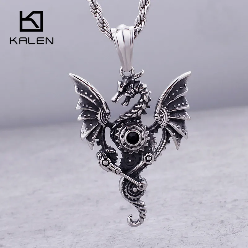 KALEN Unique Stainless Steel Pterosaur Pendant Necklace Men Women Hip Hop  Machine Dragon With Wings Chain Necklace Jewelry - AliExpress