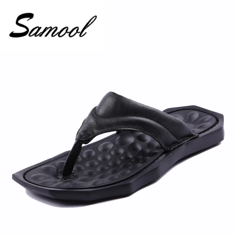 

Luxury Brand Cow Leather Men Beach Slippers Fashion Flip Flops With Soft Sole Trendy Breathable Easy Match Men Summer Shoes px5