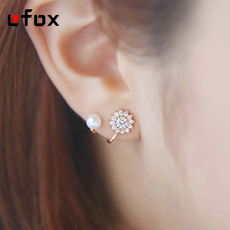 

925 Sterling Silver Women Pearl Earring Flower Rose Gold Color Crystal Earring For Women Jewelry Gift