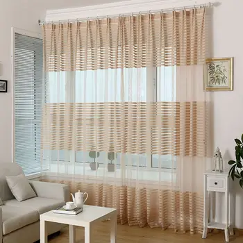 

New Hot Style 4 Colors Polyester Stripe Voile Window Curtain Transparent Living Room Balcony Window Screening