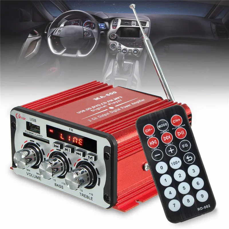 

2 Channel Hi-Fi 12V Mini Auto Car Power Amplifier Stereo Audio Amplifier Support DVD MP3 SD AUX for Car Motorcycle Boat Home