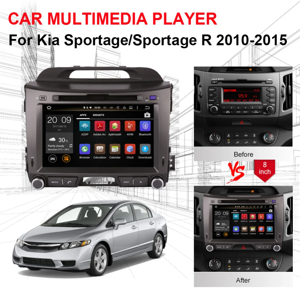 4G LTE Android 8.0 Octa Core 4GB RAM Car Radio Stereo For Kia Sportage 2010-2015 GPS Navigation Mutimedia Player Bluetooth WIFI |