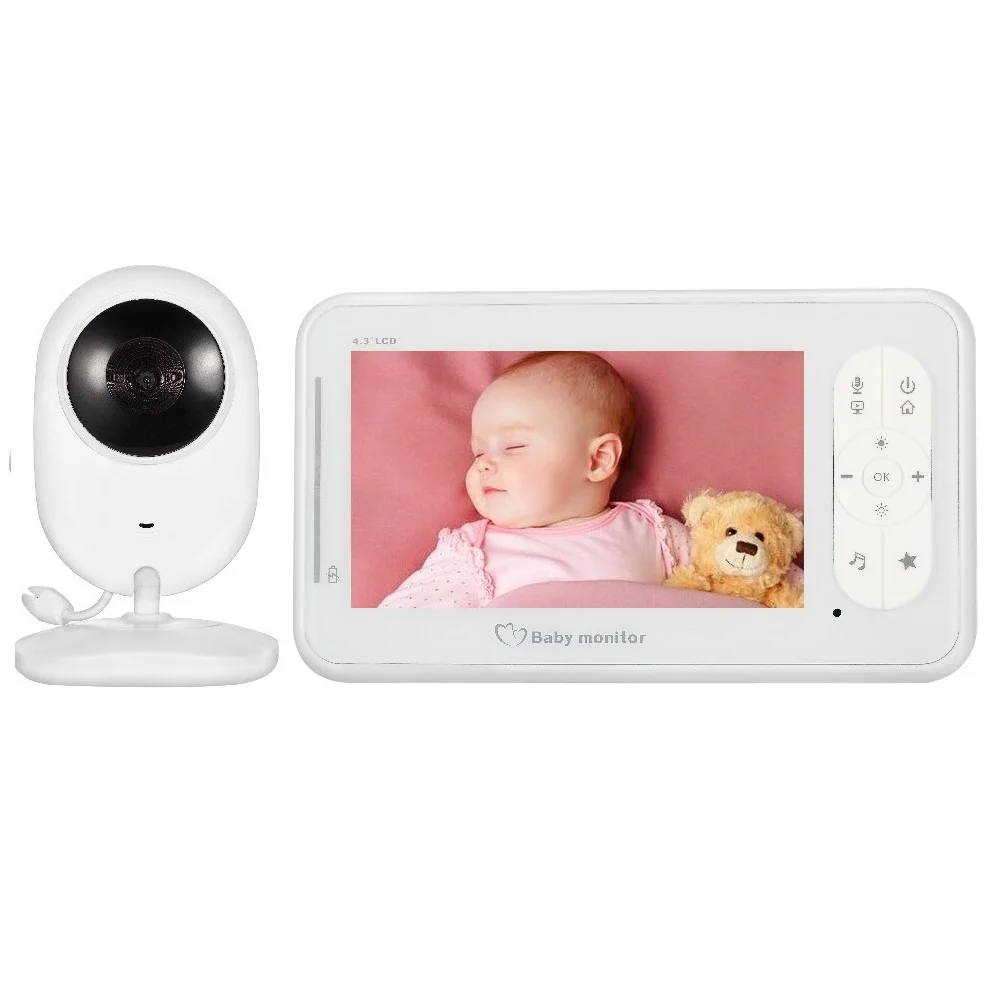 

babykam baba eletronica com camera visao noturna com audio 4.3 inch TFT LCD Temperature Sensor Lullabies VOX Feeding Time Alarm