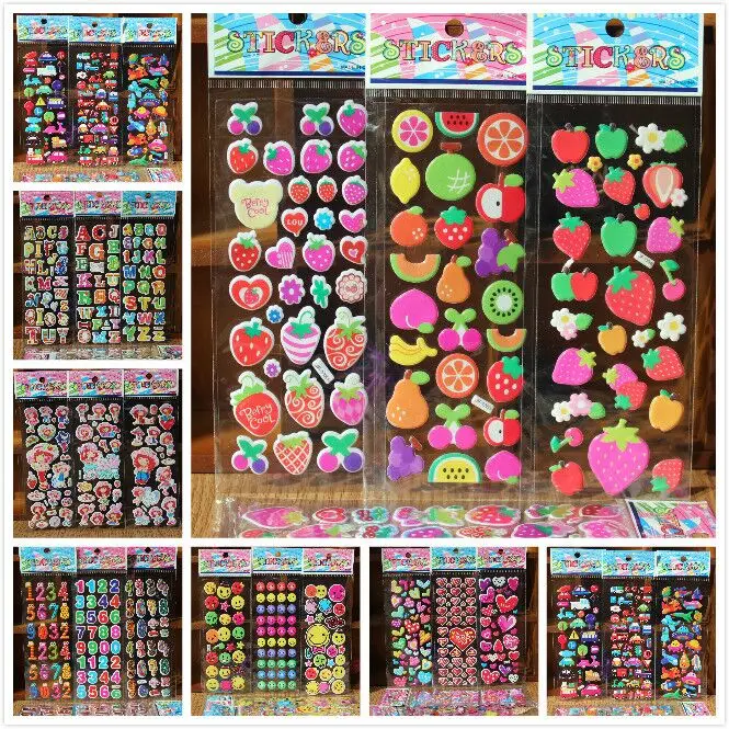 

10 Sheets/lot 3D Puffy Bubble Stickers Mixed Cartoon Cars Waterpoof DIY Children Kids Boy Girl Toys for children