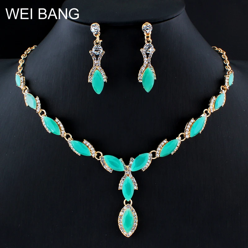 

weibang Wedding Jewelry Set for Women Necklace Earrings set Simple colored costume accessories dropshipping