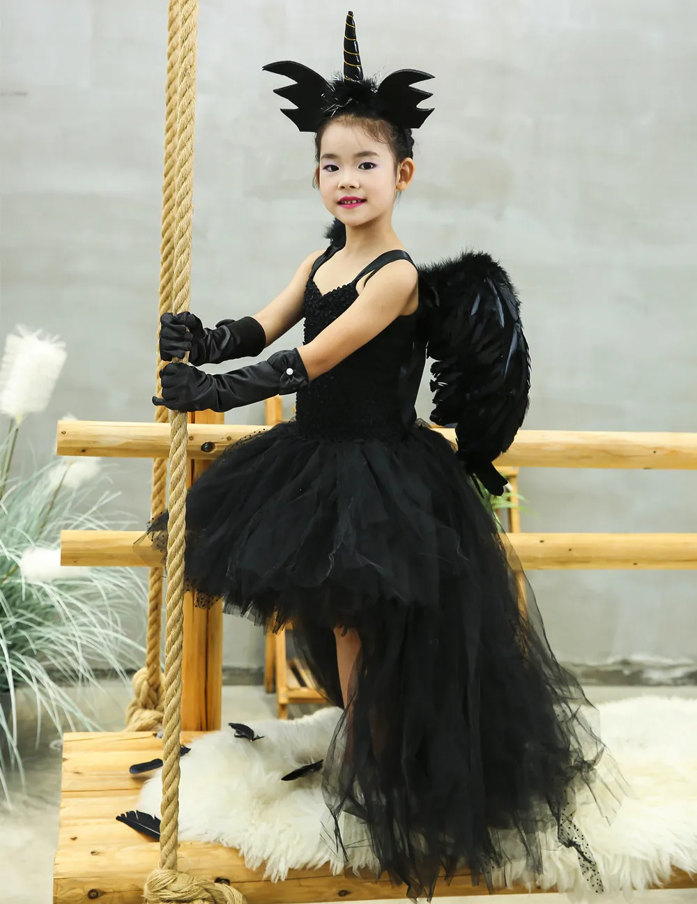 Элегантные Детские платья на Хэллоуин; платья для девочек; детское праздничное платье пачка без рукавов с v-образным вырезом для выпускного вечера; комплект с черным платьем для девочек; Vestido