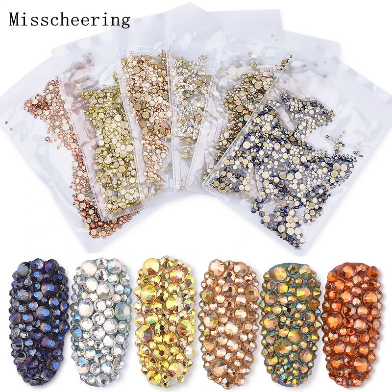 

1pack Shiny Mixed Size (SS3-SS20) Crystal Colorful Flat Nail Art Rhinestone Decorations Glitter Gems 3D Manicure Books Accessory