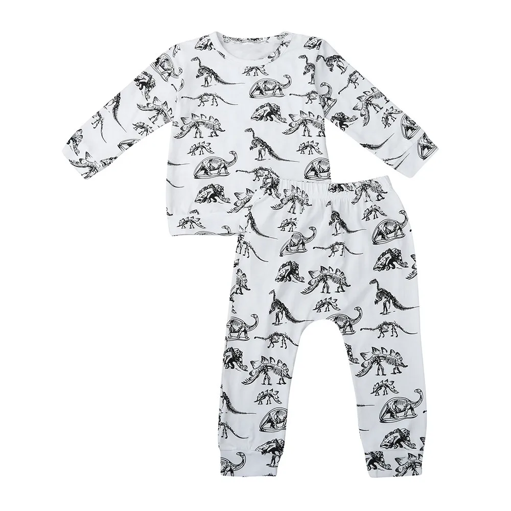 Топы и штаны с принтом динозавра для новорожденных мальчиков и девочек, одежда для маленьких девочек, летний комплект одежды, одежда, JAN16