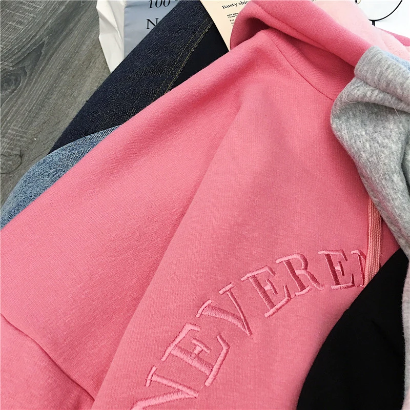 Женские толстовки с капюшоном и буквенным принтом; Простые универсальные пуловеры больших размеров для отдыха в Корейском стиле; теплые Kawaii; Женская свободная трендовая одежда