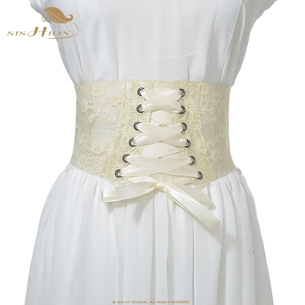 SISHION Модный Корсет Пояс для женщин прозрачный кружевной широкий пояс для женщин бант ткачество Ретро Лента Талия SP0239