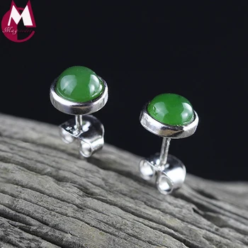 

100% 925 Sterling Silver Earrings For Women Jewelry Party Gifts Luxury Jasper Natural Stone Simple Round Geometry Earrings SE87