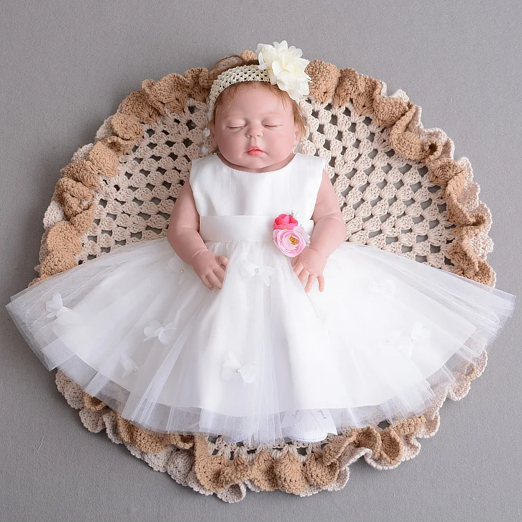 

2019 White baby girls baptism dress Toddler Dress with Flowers White Christening Gown 1 Year Baby Girl Birthday tutu dresses