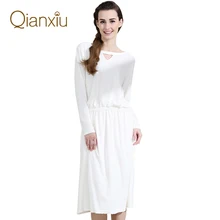 Осеннее женское хлопковое Ночное платье с жемчугом, белая ночная рубашка для девочек, женская элегантная ночная рубашка, женские платья для сна с длинным рукавом