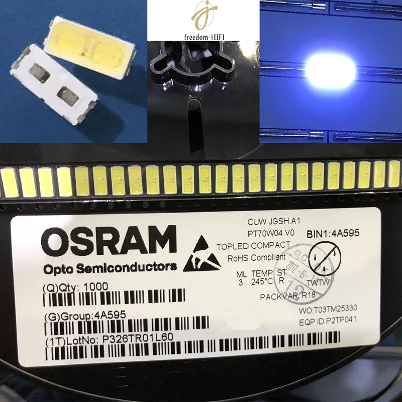 2000pcs For LED LCD Backlight TV Application OSRAM LED Backlight TV 1W 6V 7030 Cool white LCD Backlight for TV