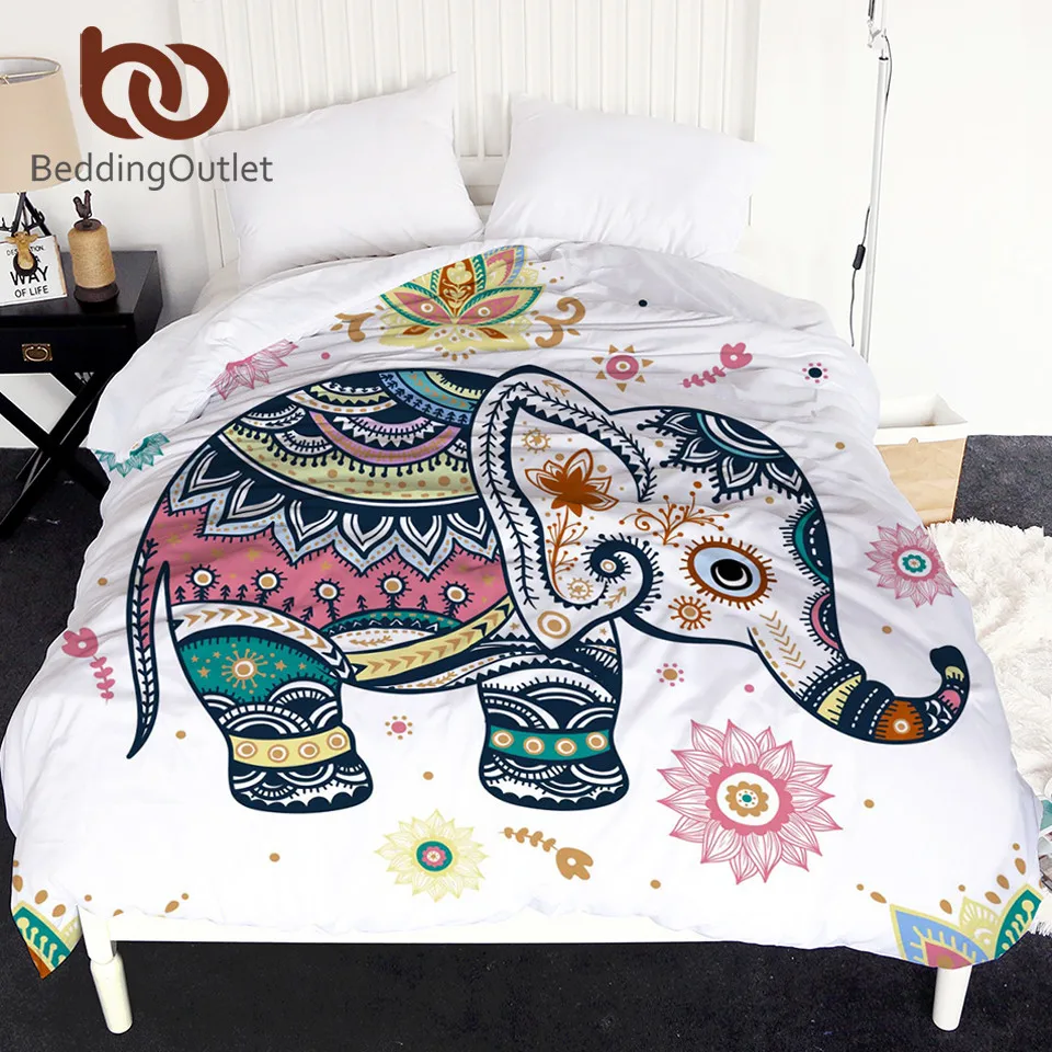 Beddingoutlet Rainbow Elephant Duvet Cover Bohemian Pastel Floral